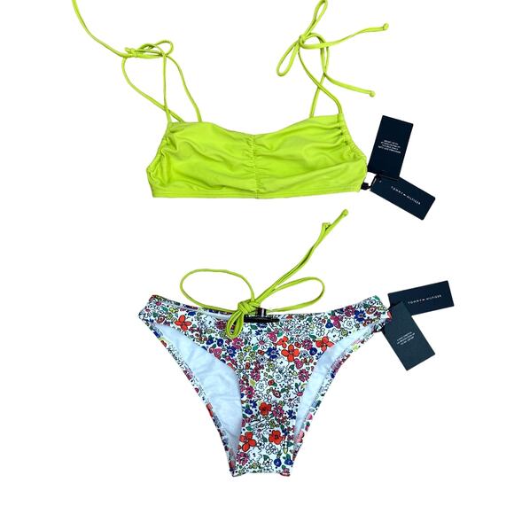 Tommy Hilfiger 2 PC Bikini Set Floral Triangle Top & Swim Bottom Small NWt - Picture 1 of 5
